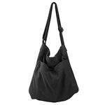 Canvas Hobo Crossbody Shoulder Tote Bag for Women and Men W/Multi-pocket Casual Purse Messenger Bags Travel Work, Black