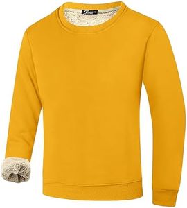 Flygo Men's Warm Sherpa Lined Crewneck Sweatshirts Heavyweight Fleece Pullover Thick Thermal Cotton Sweat-Shirts(Ginger-M) Yellow