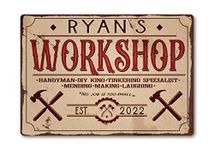 Personalised Any Name METAL Workshop Plaque Sign. Home Tool Shed Man Cave Garage. Rusty Handyman Mend DIY. Gift Idea for Dad, Grandad, Son (A5 (197mm x 141mm))