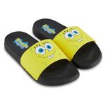 Nickelodeon Mens SpongeBob SquarePants Slide Sandals - Spongebob Shoes - Spongebob, Patrick, Squidward, Sandy, Mr. Krabs Slides, Black Yellow, 12-13