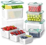 Food Storage Containers For Fridge, 4 Pack Leakproof Fridge Containers Organizers with Removable Colander For Fruit Salad Vegetables, Multi-Size Large Capacity Kitchen Organisers with Lid (Handle)