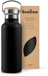 Bambaw 24 oz Insulated Stainless Steel Water Bottle - Jet Black, Leakproof, Dishwasher Safe, Double Wall, Cold 24 Hours