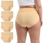 INNERSY Women's Plus Size Full Coverage High Waisted Cotton Underwear Panties 4-Pack(Beige,4X-Large)