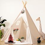 kawaiicrocodile Teepee Tent for Kids, Indoor Play Tent for Kids, Washable and Foldable Outdoor Game Kids Tent with Carry Bag & Floor Base, Gift for Kids, Girl, Boy (Cream-Colored)