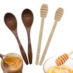 FloraMolly Honey Spoons Honey Stick Set, 4pcs Handle Wooden Mixing Spoon, Natural Small Wooden Spoons for Stirring Honey Tea Coffee Jam and Wedding Party Favors Gift