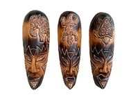 OMA Set Of (3) African Wall Masks With Stunning Details Hand Crafted Wooden Tribal Tiki Wall Hanging Home Decor Gift