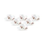 La Opala, Melody Collection, Opal Glass Cup & Saucer Set Princess 12 pcs, Coral Charm, White