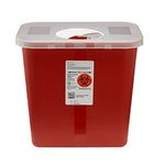 Kendall 8970 Sharps Disposal Biohazard Waste Container with Rotor Lid, 2 Gallon Capacity, 10.5" Width x 10" Height x 7.25" Depth, Red Base (Case of 20)