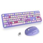 SOLIDEE Wireless Keyboard and Mouse Combo,Retro Typewriter Keyboard,2.4GHz Colorful Round Keycap Computer Keyboard with Number Pad,104 Keys Full Size Ergonomic Keyboard(US Layout QWERTY)(Mixed Purple)