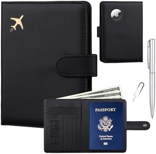 GOAUS Passport Holder for Travel with Airtag Card Slots, Money Pocket, Women Men RFID Blocking Wallet Book Case Black