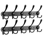 NearMoon Coat Rack Wall Mounted-2 Pack, Heavy Duty Bath Towel Hooks Stainless Steel Robe Hooks Holder, Metal Coat Hook for Towel Coat Hat Key Bathroom Bedroom Hotel Entryway (5 Hooks, Matte Black)