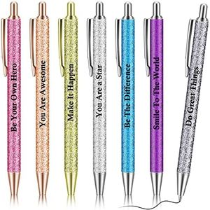 7 Pcs Inspirational Glitter Pens Motivational Quotes Pens Encouraging Black Ink Pens Metal Ballpoint Pens Appreciation Gifts for Kids Students Women Men Office Supplies (Inspirational)