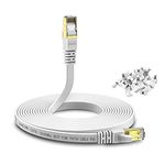 KASIMO Cat 8 Flat Ethernet Cable 5M Internet LAN Cable with Cable Clips 40Gbps 2000MHz High Speed Network Patch Cable White SSTP Ethernet Cord with RJ45 Connector for Router Modem Switch Gaming