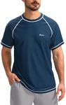 Pudolla Men's Swim Shirts Rash Guard Shirts for Men UPF 50+ Sun Protection T-Shirts Quick Dry Beach Surf Water Shirt, Dark Blue, Medium