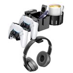 KDD Game Controller Holder - 5 in 1 Rotating Headphone Hanger Removable Controller Stand with Cup & Pen Holder - Desktop Storage Combination Holds Cup, Phones, Pen, Controller and Headphone (Black)