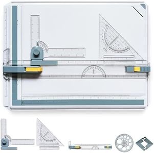 QIJIAA A3 Drawing Board Drafting Table Multifunctional Drawing Board Table with Clear Rule Parallel Motion and Angle Adjustable Measuring System, Inch