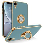 BENTOBEN for iPhone XR Case with Ring, Phone case for iPhone XR, Holder Edge Plating Rotation Kickstand Soft Silicone TPU Bumper Slim Flexible Shockproof Protective Cover for iPhone XR 6.1 Gray