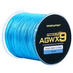 ANGRYFISH AGWX9 Braided Fishing Line,Cost-Effective Smooth Superline-Multiple Colors-Extremely Durable-Wonderful Tool for Fishing Enthusiast(Blue,15LB/0.10MM-500M)