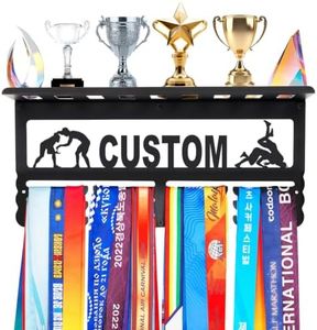 Personalized Medal Hanger Display Rack for Awards and Trophies - Metal Custom Medal Holder with Name for Your Sports Race Medals - Easy to Install Wrestling Medal Holder Ribbons Wall Hanger