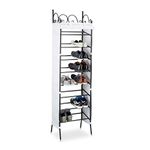 Relaxdays Country Metal Rack 174 x 48 x 29 cm, 8 Shelves for 20 Pairs of Shoes, Fabric Cover, Black-White, 29x48x172 cm