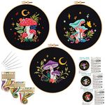 Louise Maelys 3 Packs Mushroom Embroidery Kits for Beginners with Art Night pattern,Adults Starter Cross Stitch Kit DIY Needlepoint Kits