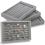 Foraineam 4 Pack Velvet 7 Slots Ring Earrings Trays Showcase Display Holder Drawer Insert Jewelry Storage Organizer