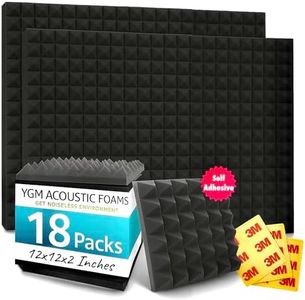 YGM Acoustic Foams® Pyramid Self-Adhesive Panels - 18 Panels | 1'x1', 2" Thick, 38 Density Acoustical Soundproof Foam | Echo Reduction and Absorption