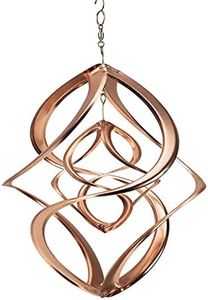 Wind & Weather Copper-Plated Dual Spiral Hanging Metal Wind Spinner, Steel, Ultra-Sensitive, Double Spinner, Kinetic Garden Art, Spinner 10" Dia. x 11" H, Chain 3" H