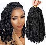 6 Packs Crochet Box Braids Curly Ends 10 Inch Crochet Braids Bohemian Box Braids Crochet Hair for Black Women (1B, 10 Inch)