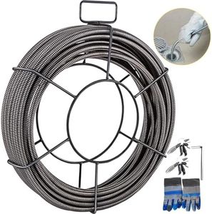 VEVOR 100 ft x 1/2 inch Solid Core Sewer Snake Clog Pipe Drain Cleaning Cable W/Four Shapes of Cutters, Black
