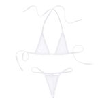 dPois Women's Sexy Sheer Micro Bikini Set Lace Bra Top with Mini G-String Lingerie Swimsuit White One Size