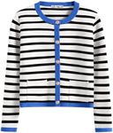 ANRABESS Women Striped Cardigan Sweaters Button Down Cropped Knit Lady Jackets Coat 2024 Fall Outfits Trendy Clothes White Black Blue X-Large