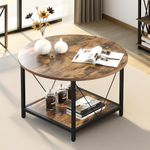 YITAHOME Round Coffee Table for Living Room,80x80x46cm Retro Central Table with Storage Shelf, Industrial Modern Coffee Table with Sturdy Metal Legs Simple Center Table for Home Office