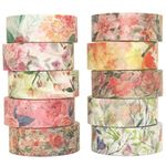 HASTHIP® 10 Roll Washi Tapes Set Spring Flower Colour Tapes Decorative Tape Craft Supplies for DIY Craft,, Journal Supplies, Gift Wrapping, Scrapbooking