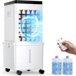Evaporative Air Cooler, 15L Evaporative Cooling Fan with Remote & 2 Ice Packs, 3-in-1 Hoseless Room Cooler with 3 Speeds, 7.5H Timer & 120° Oscillation, Portable Room Cooler For Office, Bedroom