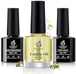 beetles Gel Polish Gel No Wipe Base Coat with 3pcs 7.5ml Gel Top Coat Base Coat & Cuticle Oil Set Long-Lasting DIY Home and Nail Salon
