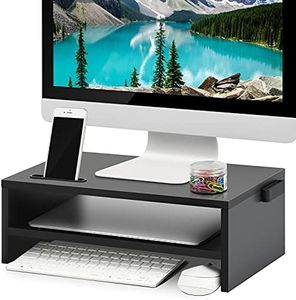 Marbrasse Monitor Stand Riser, 16.5 Inch 2 Tier Computer Printer Shelf Stand for Laptop Computer Screen Storage, Desktop Stand with Phone Holder and Cable Management Black