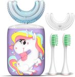 Kids U-Shaped Electric Toothbrush, Sonic Automatic Toothbrush with 4 Brush Heads, 360° Whole Mouth Cleaning Six Modes, Unicorn Design, IPX7 Waterproof, Rechargeable Birthday Gift (Purple, Kids 2-7)
