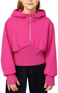 Simplee kids Girls Sweatshirt Half Zip up Hoodies (5-14T) Cropped Hoodie Black White Sweatshirts with Long Sleeve/Thumb Hole