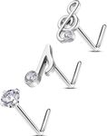 OUFER 3PCS Nose Studs, 316L Surgical Steel 20G Nose Rings L-shaped, Shining CZ Phonogram Element Nose Nostril Piercing Jewelry for Women and Men