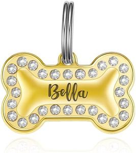 Leash King Personalized Engraved Stainless Steel Pet ID Collar Tag with Bling – Leash for Dogs, Cats & Other Pets – Stylish & Durable Jewelry - Large Bone Design (G)
