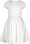 Calvin Klein Girls' Sleeveless Party Dress, Fit and Flare Silhouette, Round Neckline & Back Zip Closure, White Satin, 8