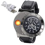 JewelryWe Mens Novelty Quartz USB Lighter Digital Watch - Black