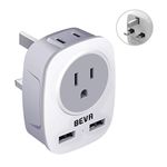 US to UK Plug Adapter, BEVA 2/3 Pin USA to 3 Pin UK Travel Adaptor with 2 USB Slots, Travel Socket Adapter for American/Mexico/Canada/Japan to British, USA to UK Converter Plug Adapter…