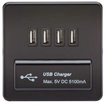 Quad USB Charger Outlet (5.1A) - Matt Black with Black Insert SFQUADMB