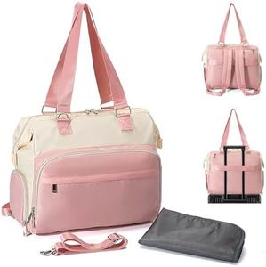 Fexkean Diaper Bag Tote,Large Travel diaper tote for Mom and Dad,Multifunction baby tote bag for Boys and Girls with Pacifier Case and Changing Pad-Pink&Beige