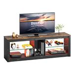 Bestier TV Stand Cabinet 140CM Entertainment Center Led Tv Stand Modern TV Unit with Glass Shelf RGB LED Lighted for 65 inch TVs with Ambient Lights for Living Room Bedroom