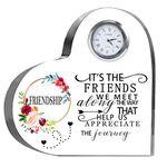 Movdyka Friendship Gifts for Women Friends Crystal Heart 5.9Inch Large Flower Glass with Clock Unique Best Gifts for Women Her Friend Plaque Birthday Gift Idea for Friend Female Presents