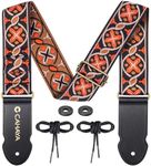 CAHAYA Guitar Strap: Vintage Embroidered Straps with Leather Ends Adjustable Length 37 to 60 inch for Acoustic Electric Classical Guitars and Bass Comes with 2 Soft Headstock Straps CY0352