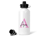 Personalised Kids Name and Initial Water Bottle | 500ml Metal Drink Bottle with Sports Cap & Screw Top | Back To School Gift